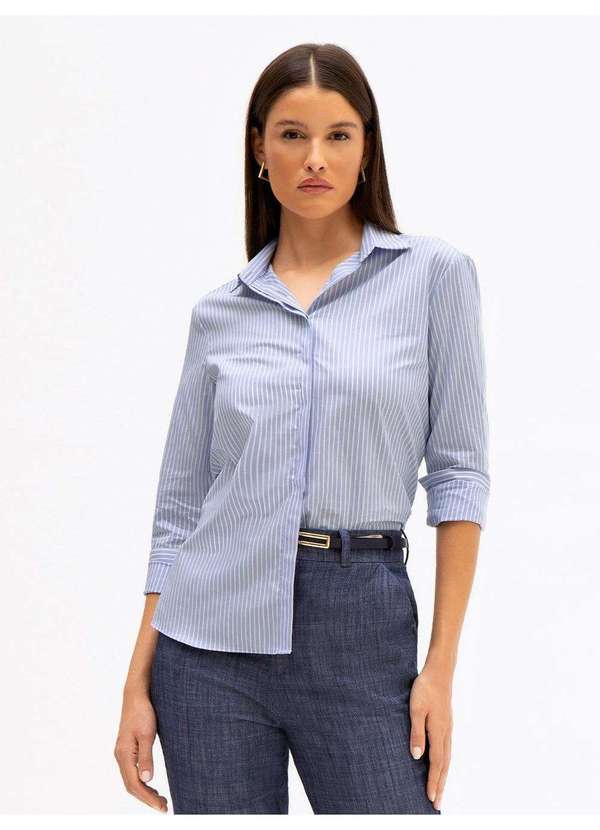Camisa Comfy de Tricoline Listrado Azul Claro Natalie