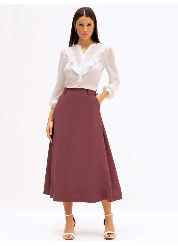 Saia de Alfaiataria em Viscose Maxi Vermelho Terracota Gislayne