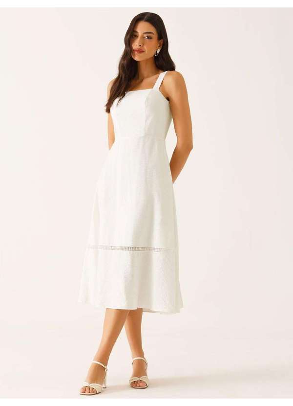 Vestido com Alça Midi em Viscose Off White Samanta