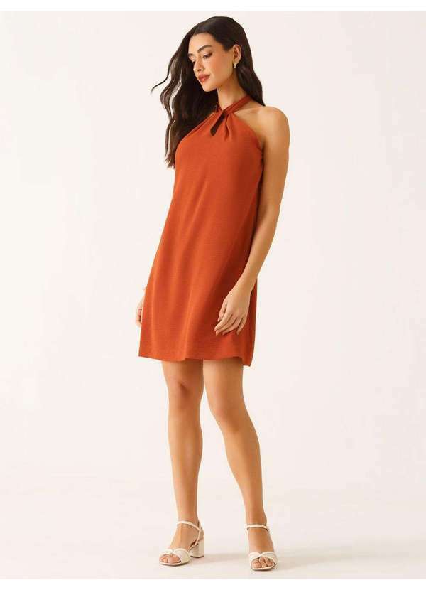 Vestido Frente Única Clássico em Crepe Terracota Rosalina