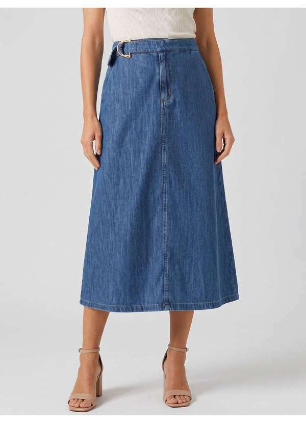 Saia Jeans Evasê Longuete Azul Médio Vanice