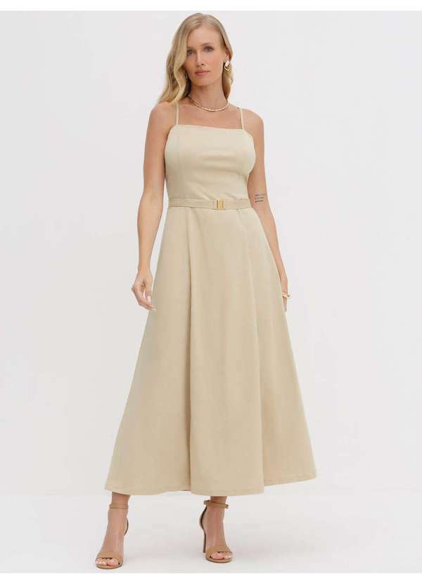 Vestido de Alça Maxi Longuete Bege Nice