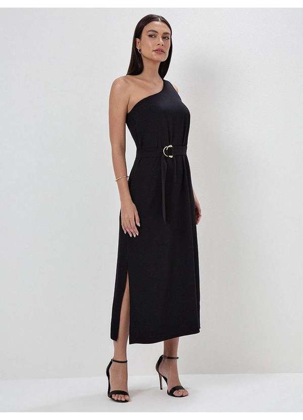 Vestido Maxi Longuete de Alfaiataria Texturizada Preto Rosicler