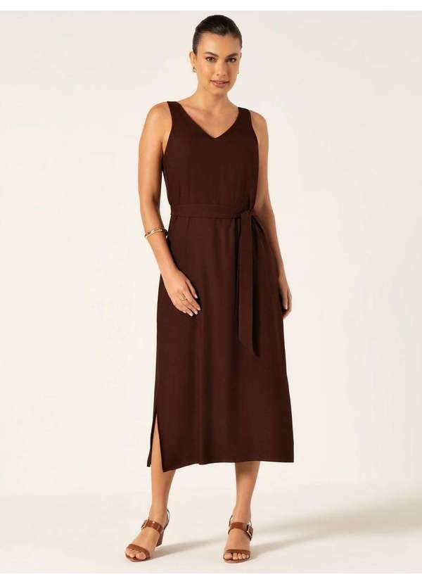Vestido Longuete de Viscose Marrom Dagmar
