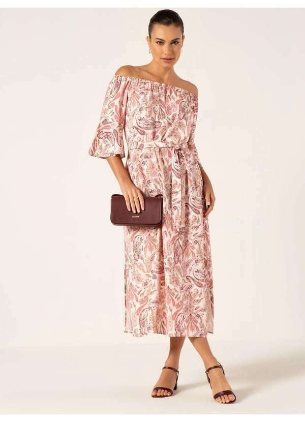 Vestido Longuete Estampada Paisley Kate Rosa