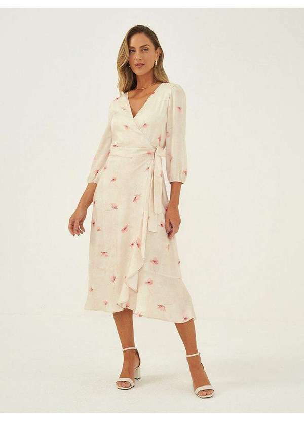 Vestido Midi Estampada Floral Baunilha Sonia