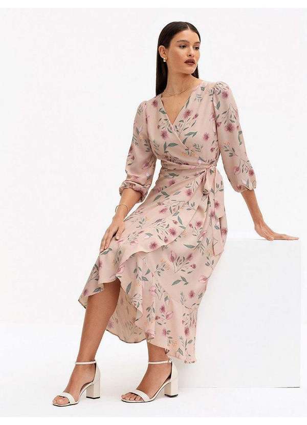 Vestido Midi em Crepe Estampado Rosê Floral Amber