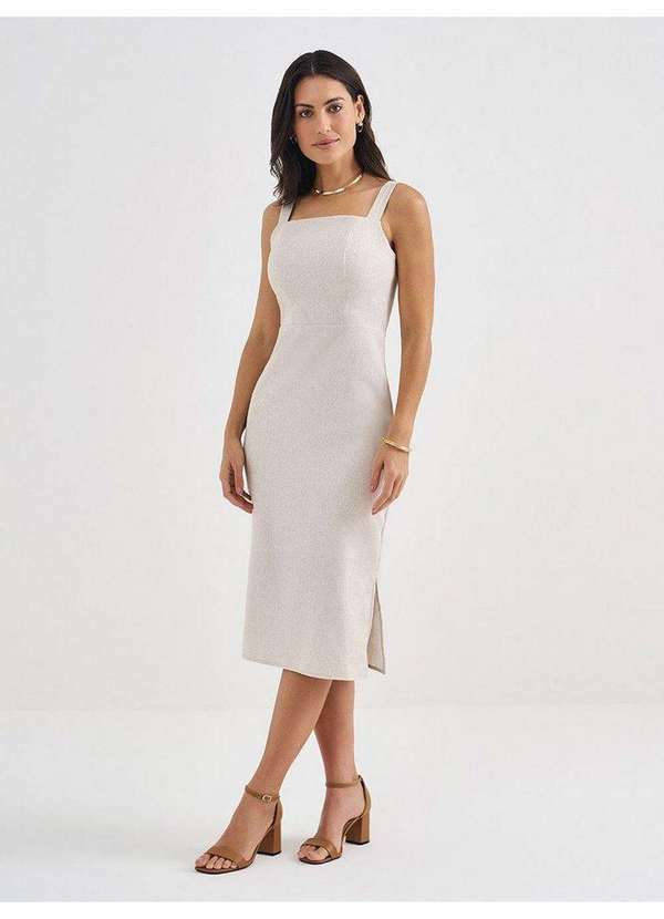 Vestido Tubinho Clássico com Alças de Linho Natural Berenice