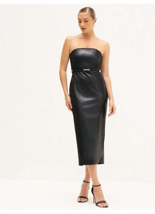 Vestido Tubinho de Pu Maxi Longuete Preto Yolanda