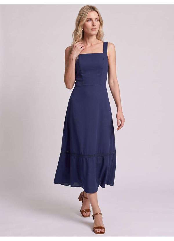 Vestido com Alça Midi em Viscose Marinho Samanta