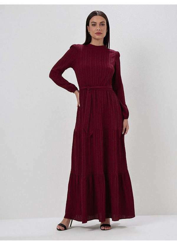 Vestido Longo com Babados Bordô Tanissia
