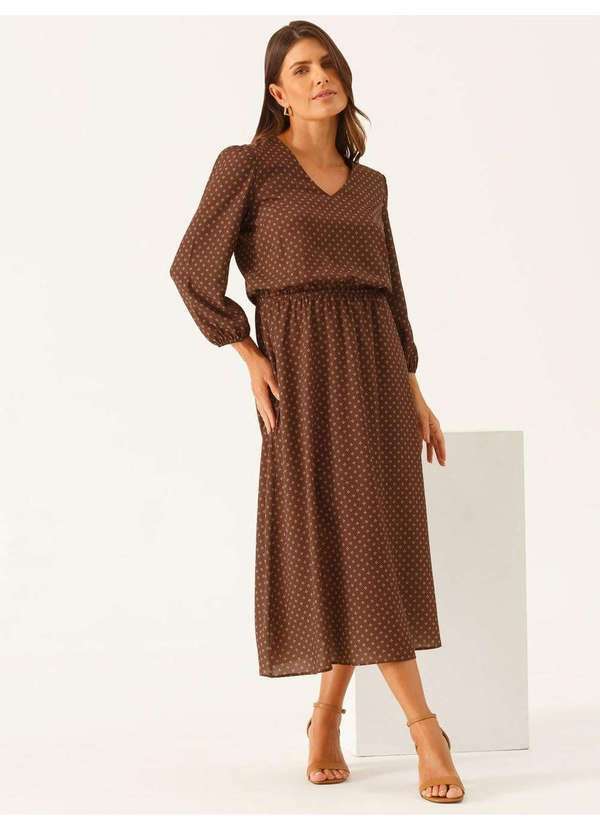 Vista 2 Vestido Longuete Decote V em Crepe Marrom Yohara Principessa Principessa