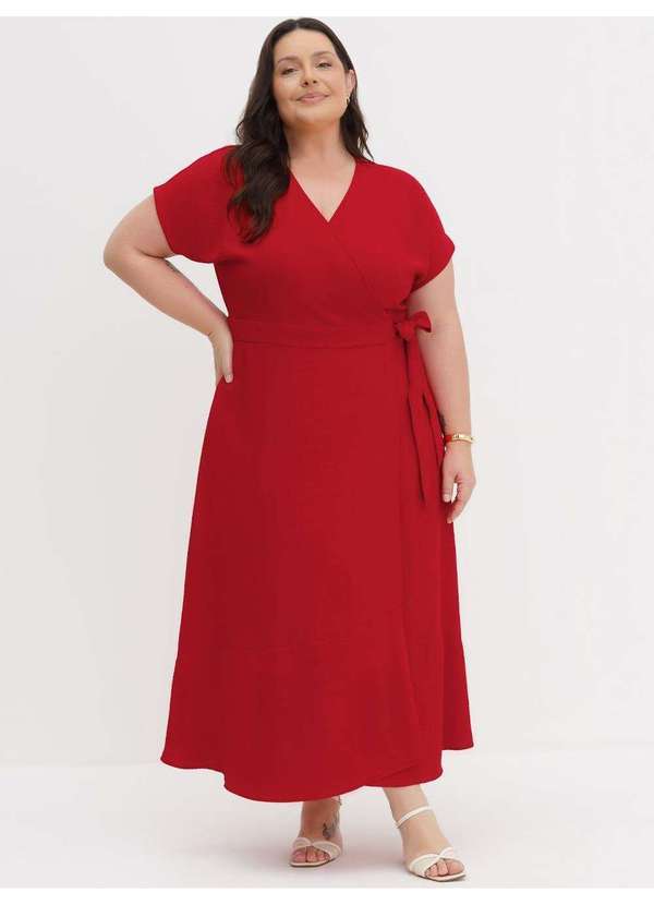 Vestido Longuete Manga Curta Plus Size Vermelho Ivanira