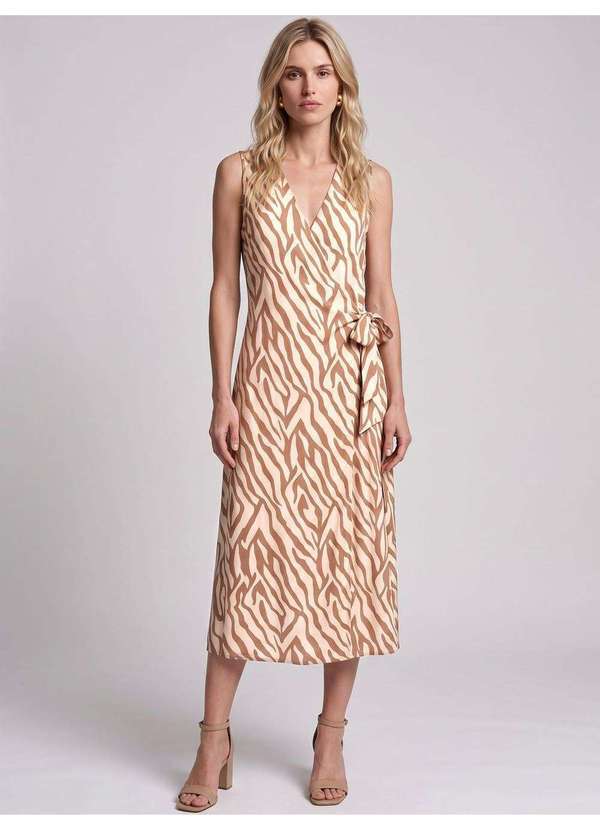 Vestido Longuete Transpassado Estampa Savana Isadelle