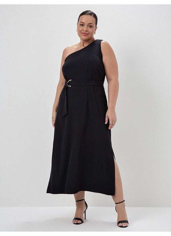 Vestido Maxi Longuete de Alfaiataria Plus Size Preto Eleonora