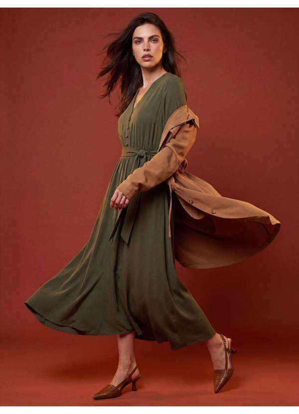 Vestido Maxi Longuete em Viscose Verde Musgo May