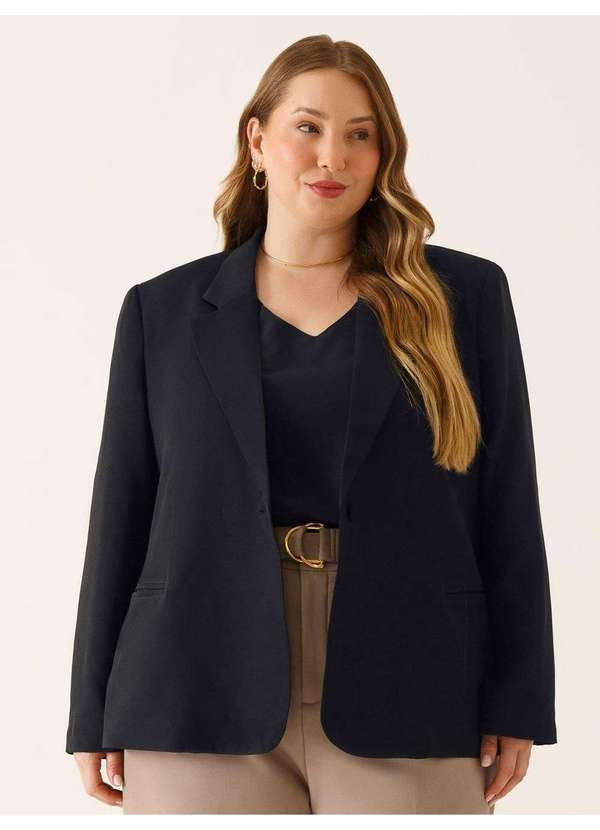 Blazer Botão Único Plus Size Preto Chantal