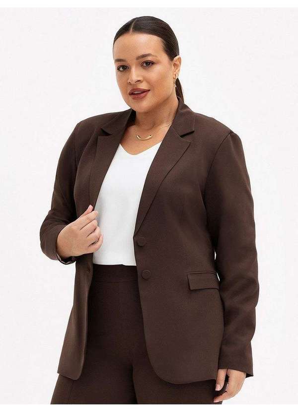 Blazer de Alfaiataria Intermediário Plus Size Marrom Ysaura