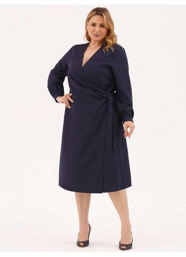 Vestido Classico Transpassado em Viscose Plus Size Marinho Rebeca