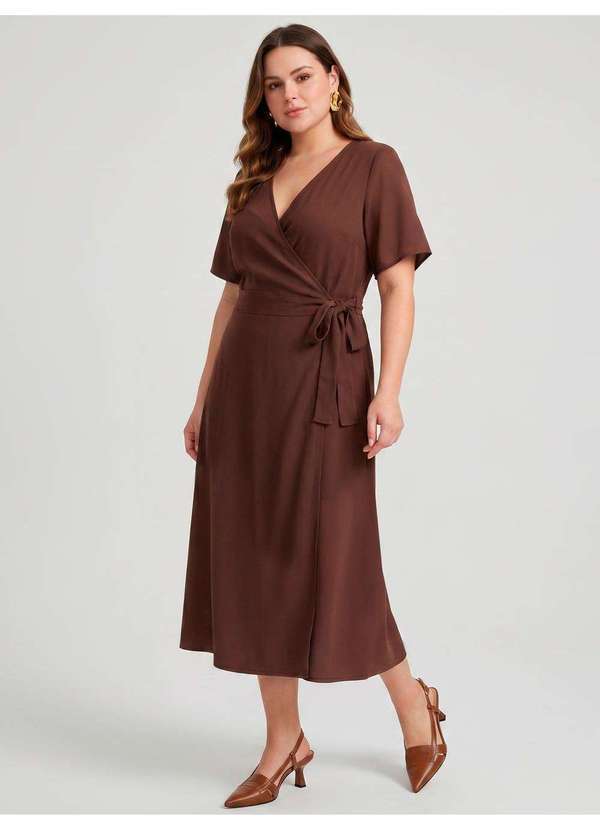 Vestido Maxi Longuete em Viscose Marrom Lanys