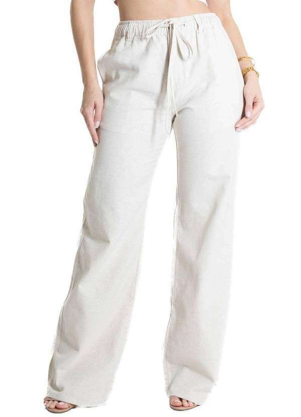 Vista 2 Calça Linho Sawary Wide Leg - 280460 Bege Sawary