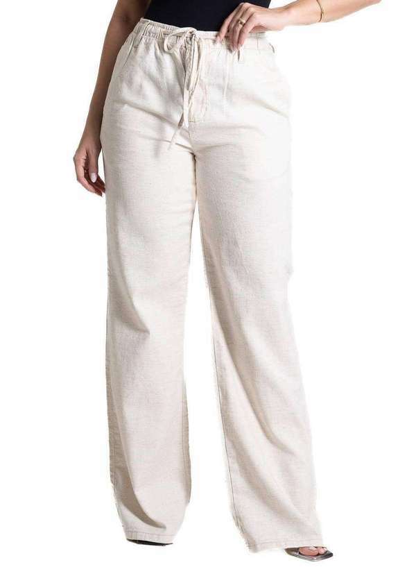 Vista 2 Calça Linho Sawary Wide Leg - 281185 Bege Sawary