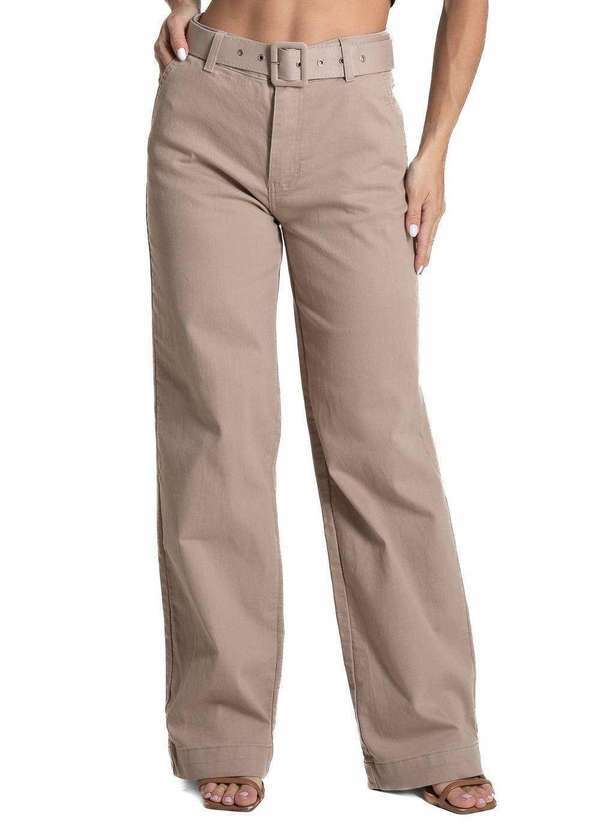 Vista 2 Calça Sarja Sawary Wide Leg - 277998 Bege Sawary