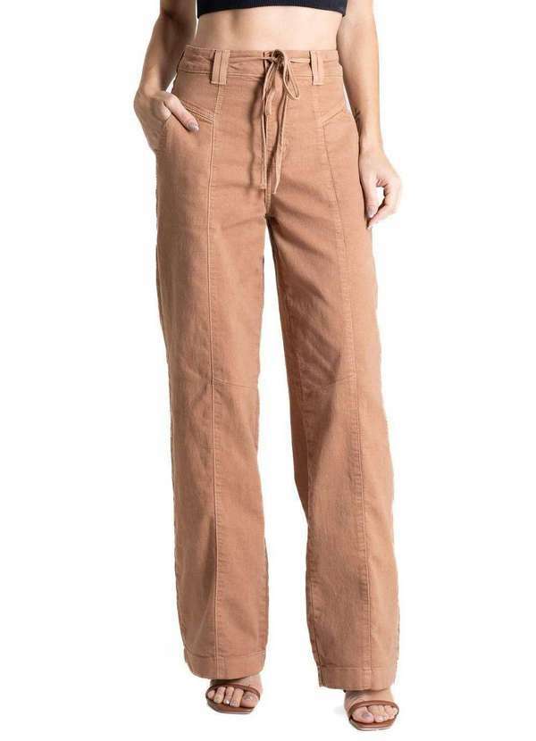Vista 2 Calça Sarja Sawary Wide Leg - 281121 Marrom Sawary