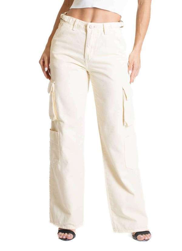 Vista 2 Calça Sarja Sawary Wide Leg - 281529 Amarelo Sawary