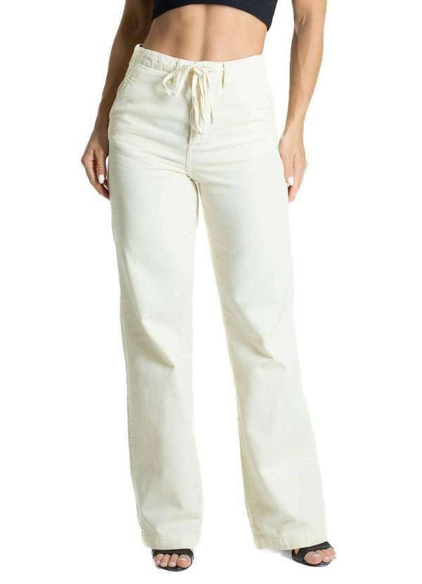 Vista 2 Calça Sarja Sawary Wide Leg - 281585 Amarelo Sawary