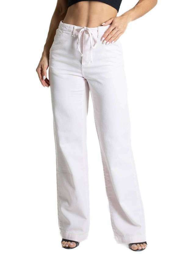 Vista 2 Calça Sarja Sawary Wide Leg - 281586 Rosa Sawary