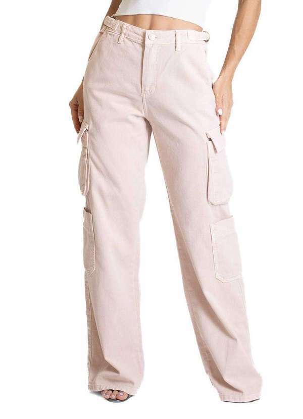 Vista 2 Calça Sarja Sawary Wide Leg - 281588 Rosa Sawary