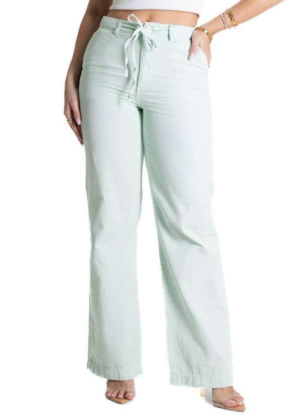Vista 2 Calça Sarja Sawary Wide Leg - 281778 Verde Sawary