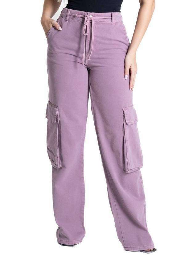 Vista 2 Calça Sarja Sawary Wide Leg - 281901 Roxo Sawary