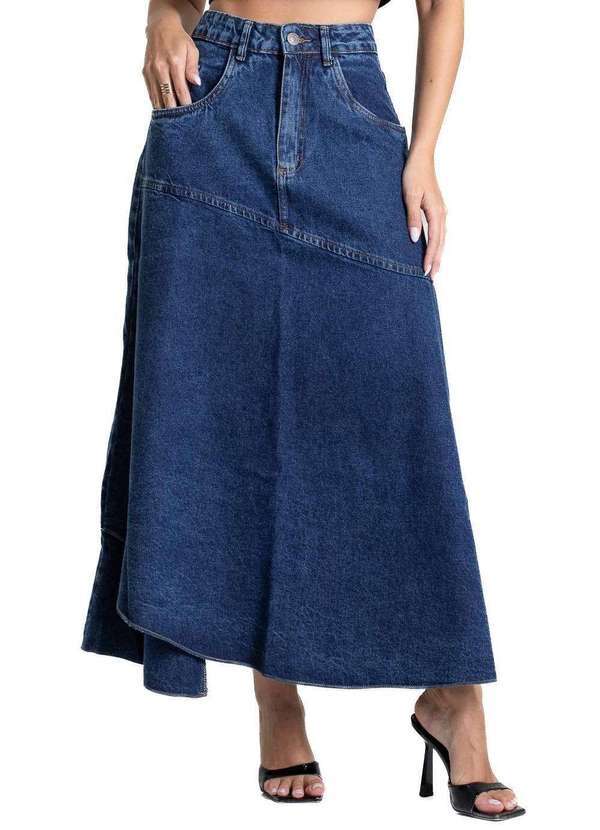Vista 2 Saia Jeans Sawary Midi - 282251 Azul Sawary