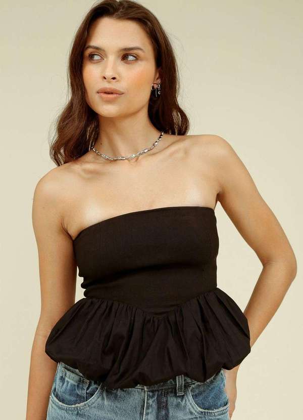 Blusa Balone com Decote Reto Preto