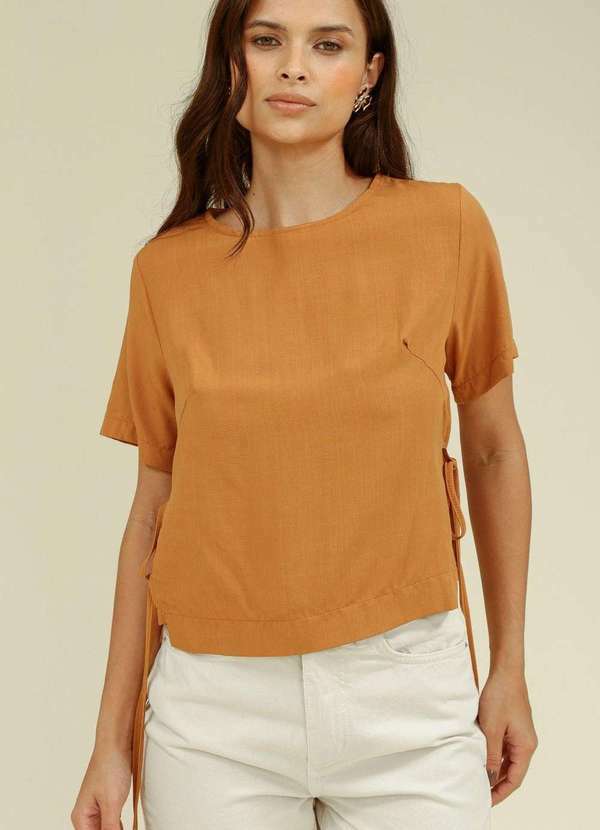 Blusa Viscolinho Manga Curta Vies Bege
