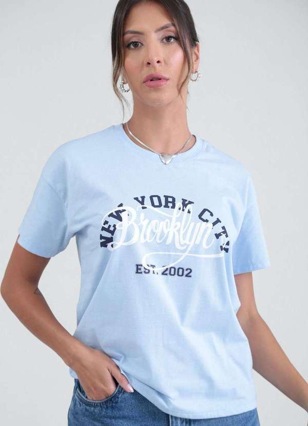 T-Shirt em Meia Malha New York City Brooklyn Azul