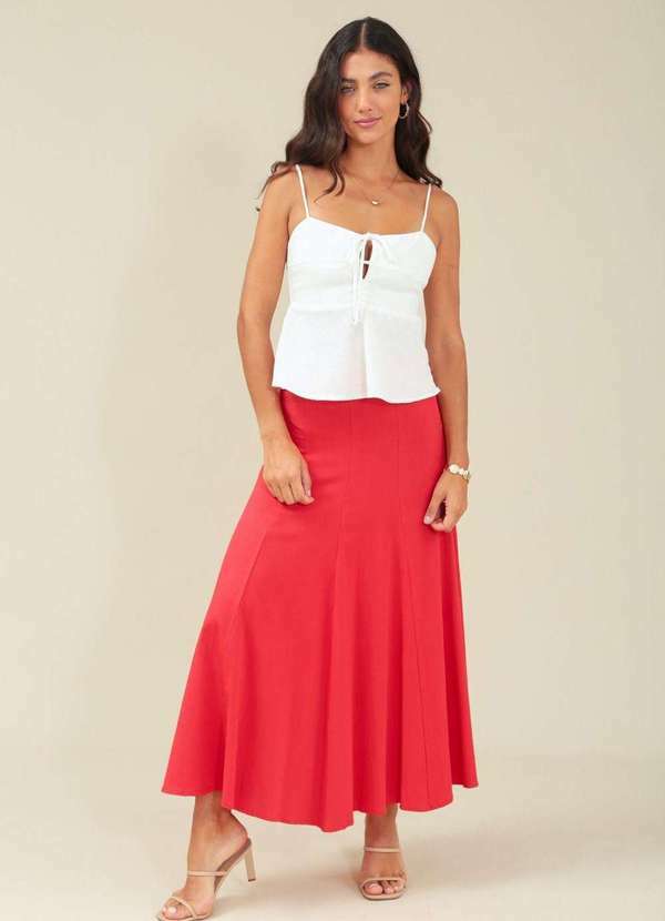Saia Midi Evase em Viscose com Recortes Vermelho