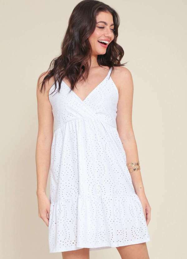 Vestido Curto em Malha Laise Alca com Busto Transpassado Branco