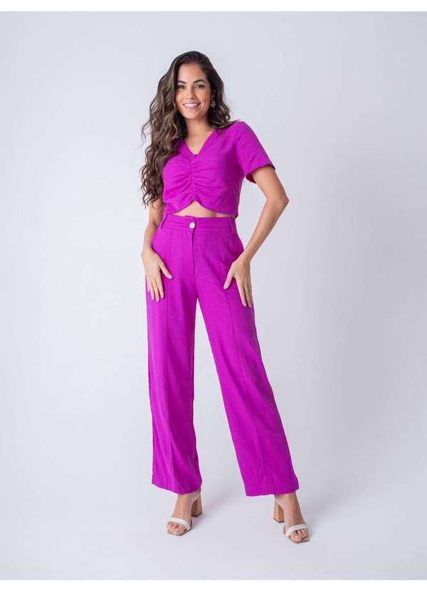 Conjunto Cropped e Pantalona Feminino Roxo
