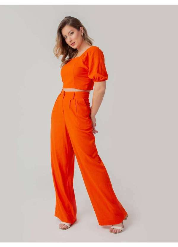 Conjunto Cropped Princesa e Calça Feminino Laranja
