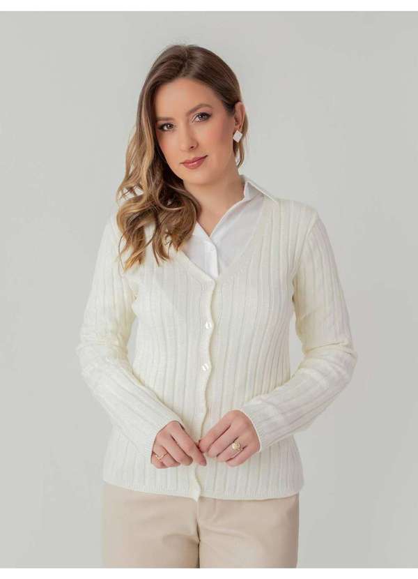 Cardigan Susie Modal Canelado Feminino Branco