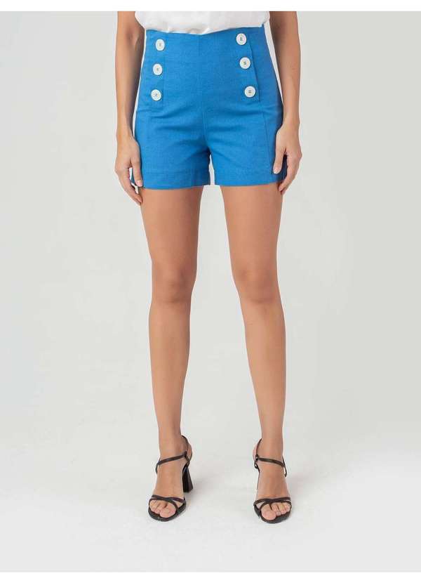Short Cintura Alta Linho Feminino Azul