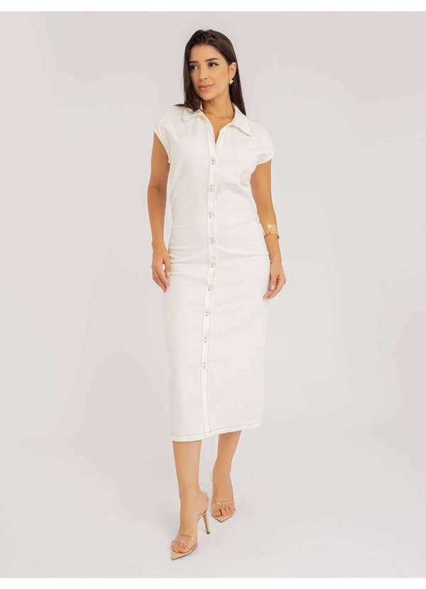 Vestido Susie Midi com Pregas Jeans Feminino Branco