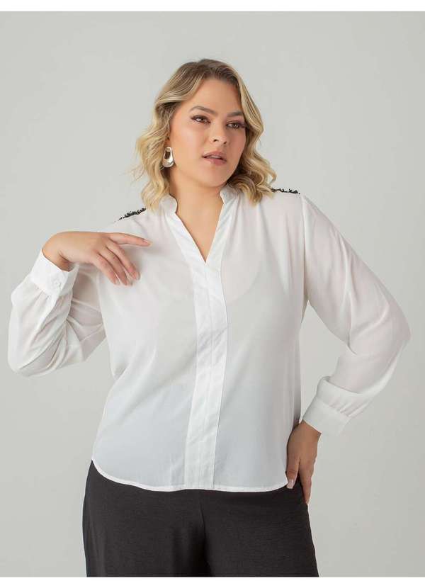 Camisa Chiffon Detalhe Ombro Feminino Branco