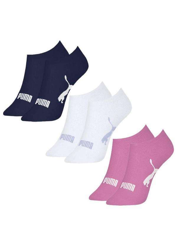 Vista 2 Kit 3 pares de Meias Puma Sapatilha Esportiva Feminina Rosa Puma