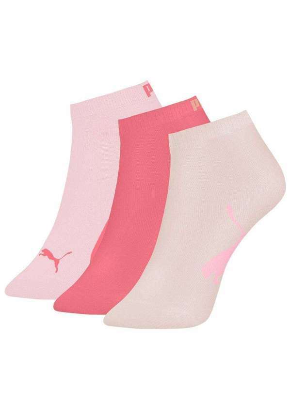 Vista 2 Kit 3 pares de Meias Puma Sapatilha Feminina Rosa Puma