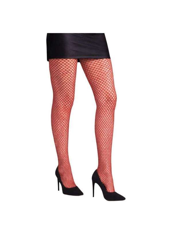 Vista 2 Meia-Calça Selene Arrastão Feminina Vermelho SELENE