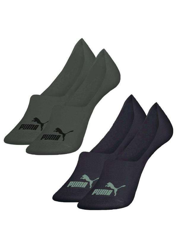 Vista 2 Kit 2 pares de Meias Puma Sapatilha Invisível Masculina Verde Puma